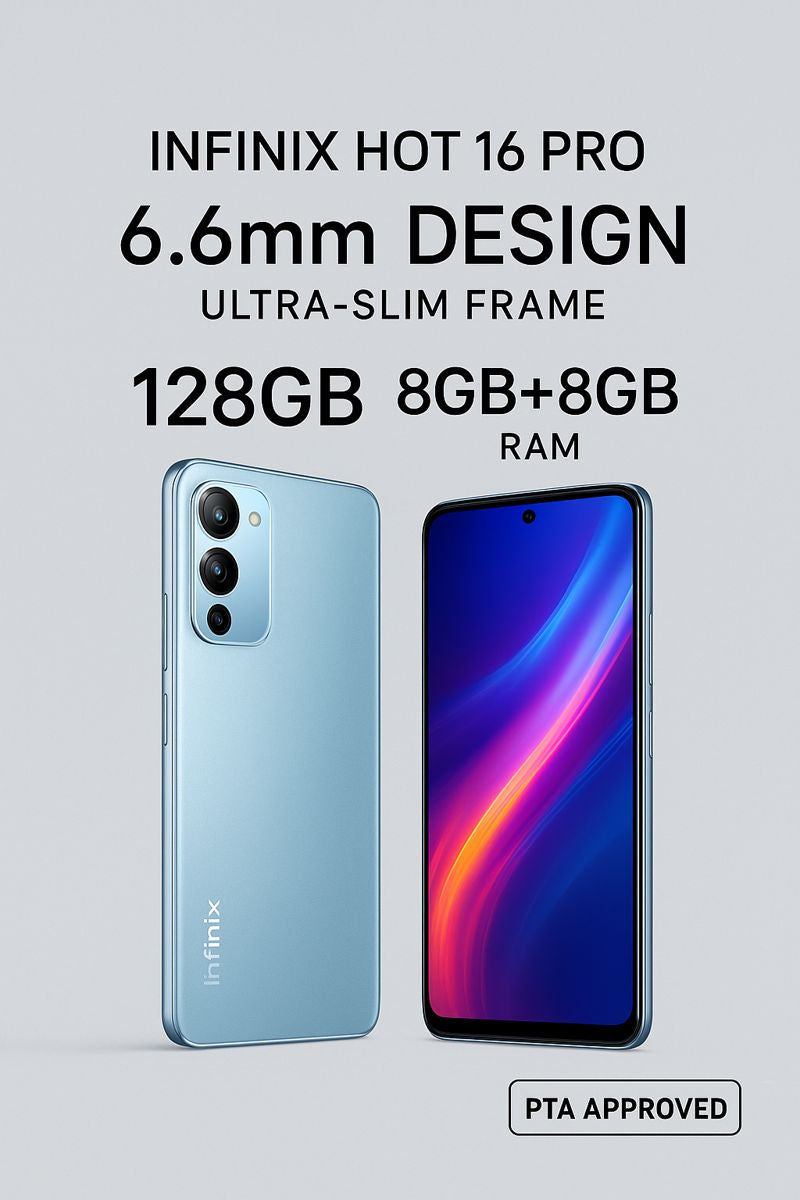 Infinix Hot 16 Pro – Ultra-Slim 6.6mm Design | 128GB Storage | 8GB+8GB Extended RAM | PTA Approved grey